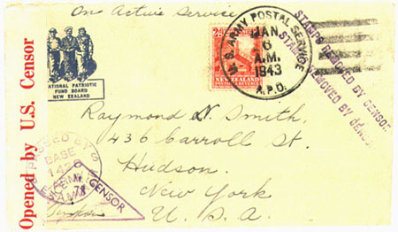 1943 US APO on cover from New Zealand to New York