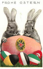 Rabbit on Basket of Country Flag Eggs
