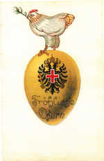 Chicken on Austrian flag egg