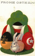 Rabbit at foot of country flag eggs