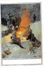 Soldiers around campfire