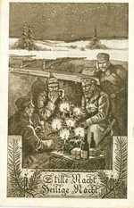 Stille Nacht, Heilige Nacht; German Soldiers Singing with Christmas Tree in Trench