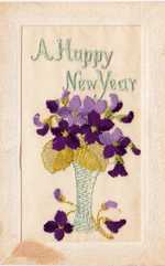 New Year vase of purple flowers flap
