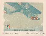Merry Christmas; American Airplane Flying in Snowstorm
