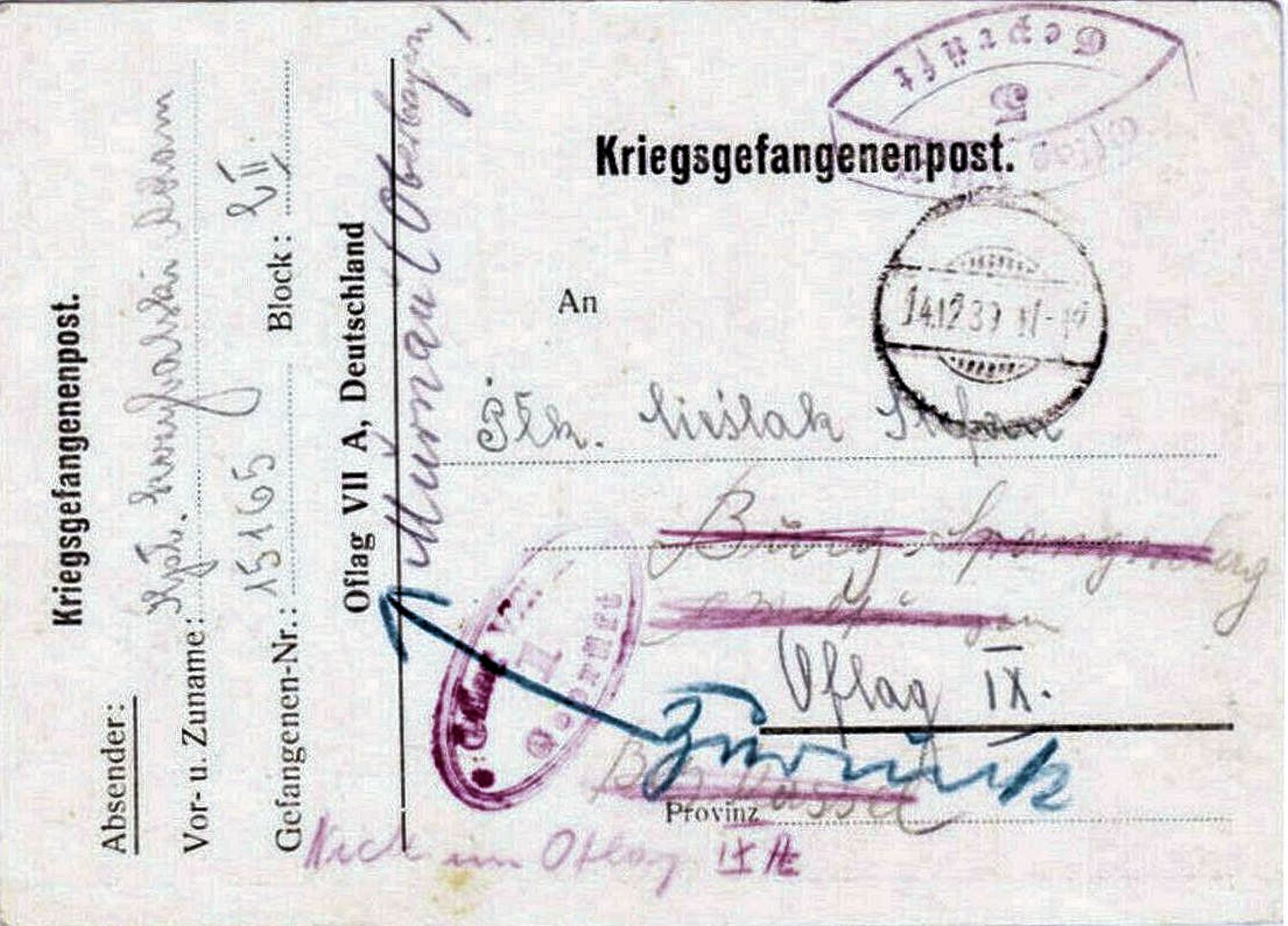 
1940;Germany;Oflag VIIA ; WW II-Era Christmas POW Card