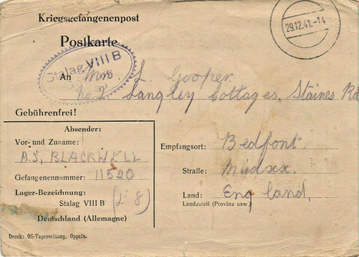 
1941;Germany;Stalag VIIIB; OS Tageszeitung, Oppeln ; WW II-Era Christmas POW Card